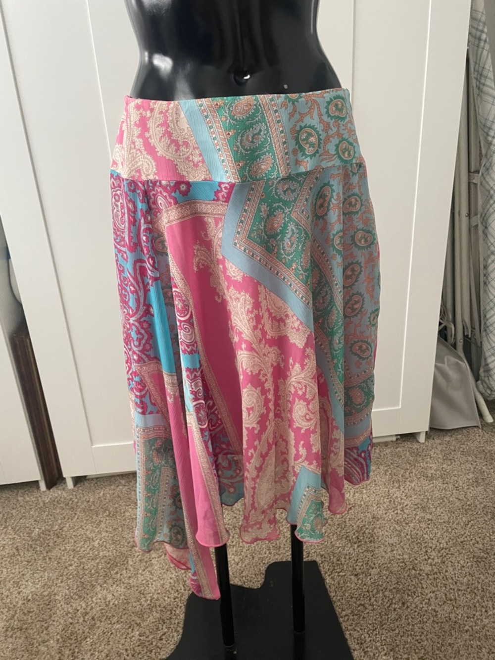 Floral Patchwork Midi Skirt in Pink and Teal